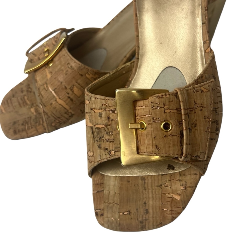 Stuart Weitzman Cork Open Toe Slide Mules Heel Sh… - image 2